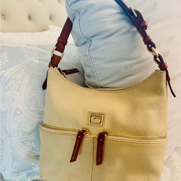 Dooney & Bourke Cream and Brown Textured Leather Shoulder Bag - Picture 8 of 15